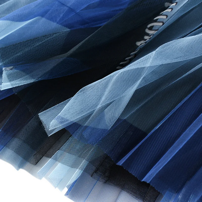 Женская плиссированная юбка-трапеция длинная клетчатая юбка из фатина в стиле