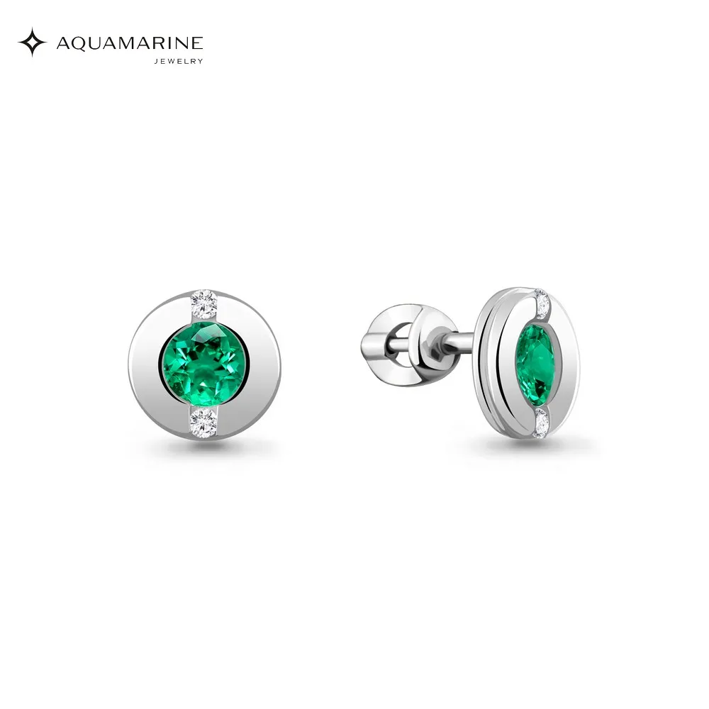 AQUAMARINE stud with nanoizumrudami cubic zirconia silver 925 | Украшения и аксессуары