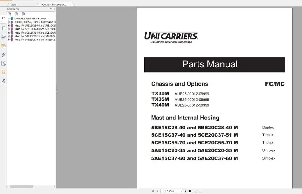 Для NISSAN UNICARRIERS Вилочный Погрузчик Часть каталог и сервис руководство (PDF)