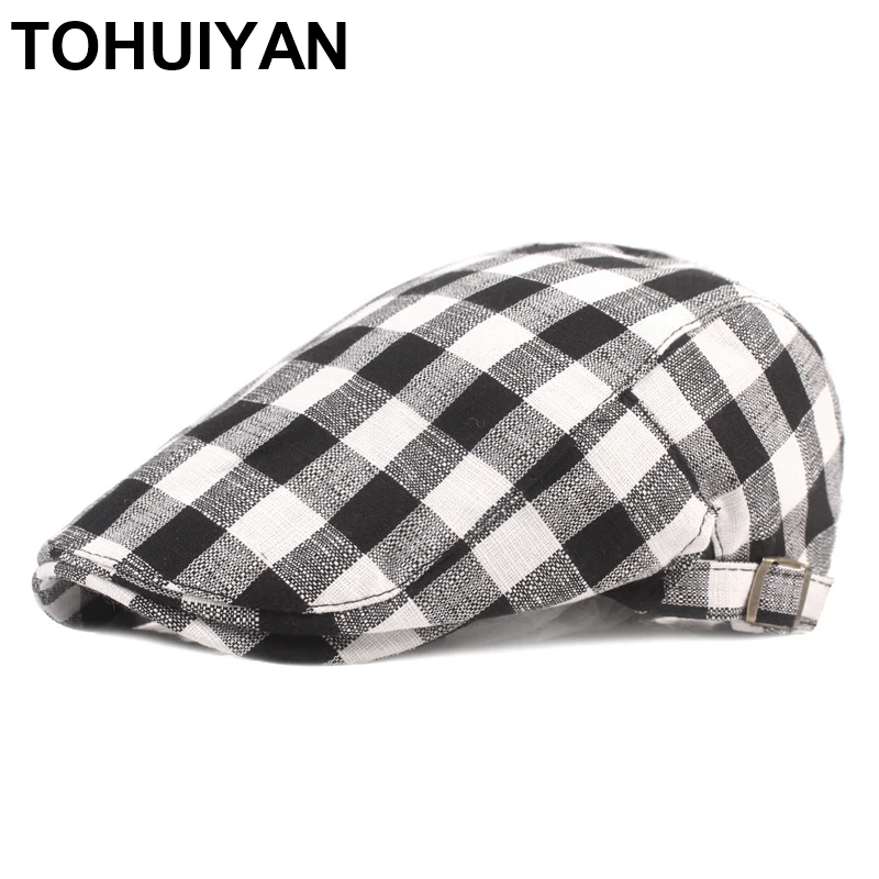 

TOHUIYAN, клетчатые хлопковые кепки газетчика для мужчин и женщин, свободные босоножки, летние солнцезащитные кепки для гольфа, кепки для водит...