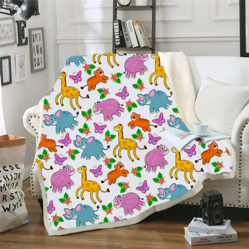 

Cartoon Hippie Pug Sherpa Blanket on Beds Animal Cartoon Plush Throw Blanket for Kids Bedspread Bulldog Sofa Cover