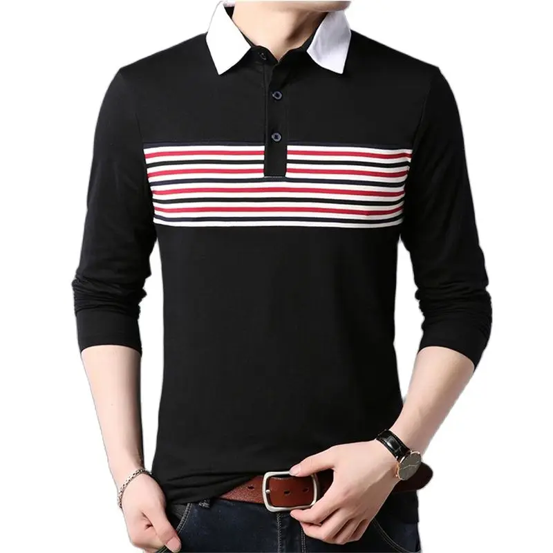 Мужская рубашка поло в полоску с длинным рукавом размеры до 3XL|Поло| |