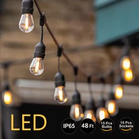 15m 15 bulbs led s14 string lights outdoor decoration light bulb ip65 waterproof patio lamp holiday garland