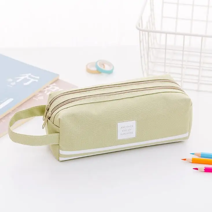 canvas 1 green Креативный чехол на двойной молнии для карандашей чехол Kawaii пенал большой емкости Пенал для девочек подарки милый школьный рюкзак канцелярские принадлежности - Цвет: canvas 1 green
