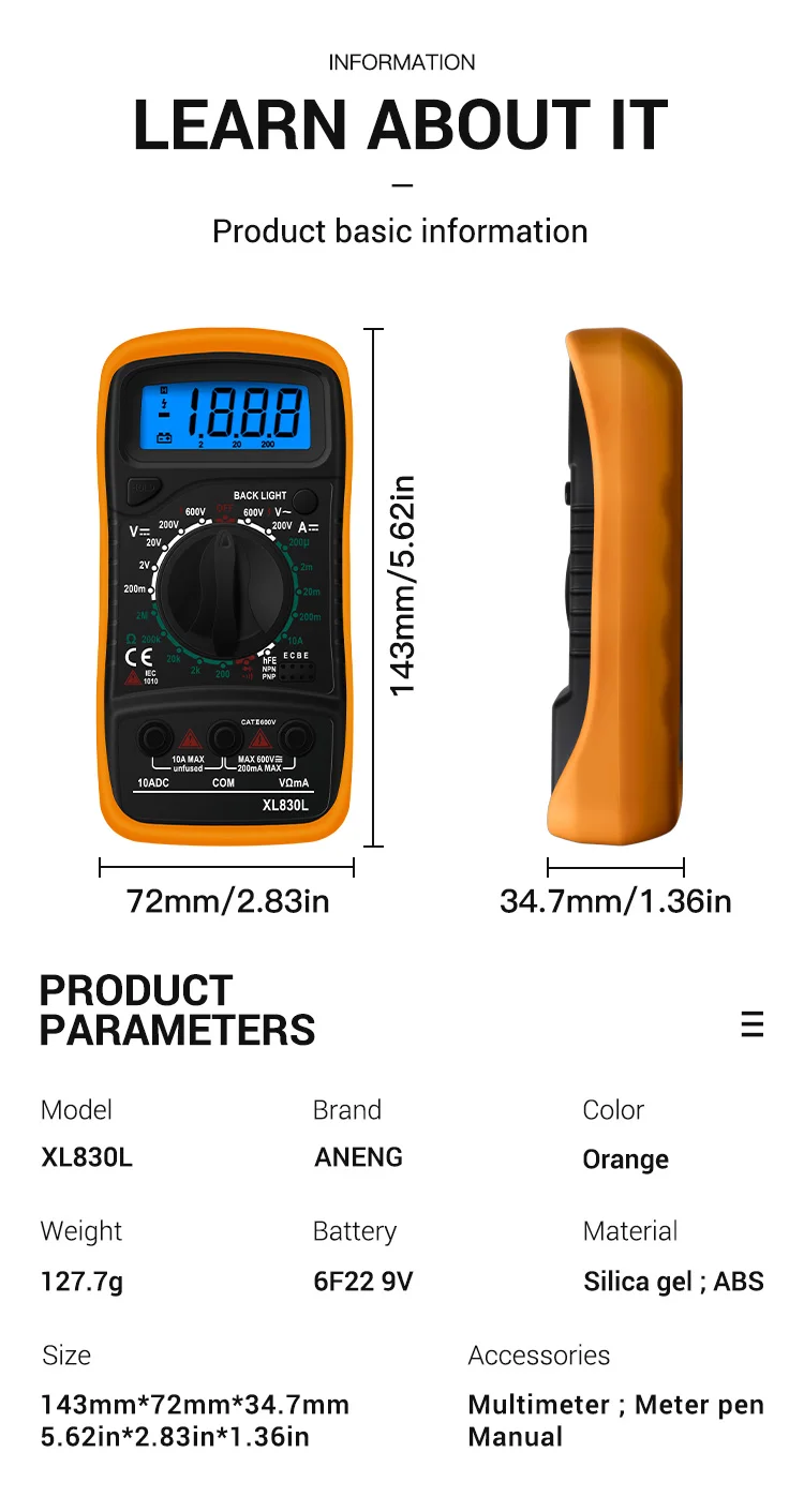ANENG XL830L цифровой ЖК-мультиметр Цифровой профессиональный Электрический вольтметр Амперметр AC DC Ом Вольт тестер карманные мультиметры