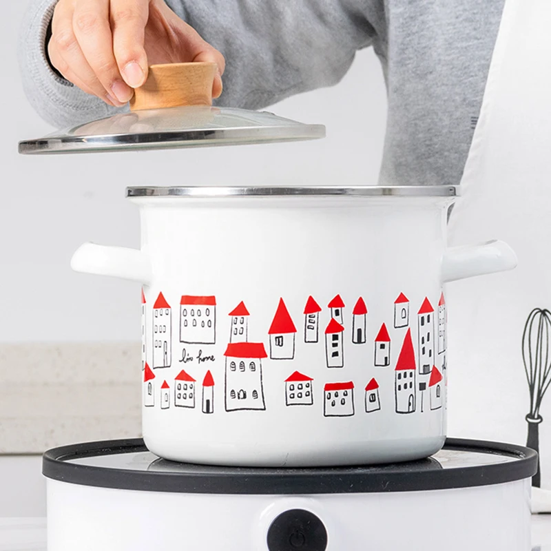 Эмаль японский красный камеры утолщенная двойная материал суповая кастрюля для