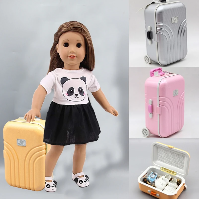 

Handmade Doll Luggage Case Travel Suit Case for Girls Pretend Play Fashionable Casual Cloth Accs for 18in American Doll