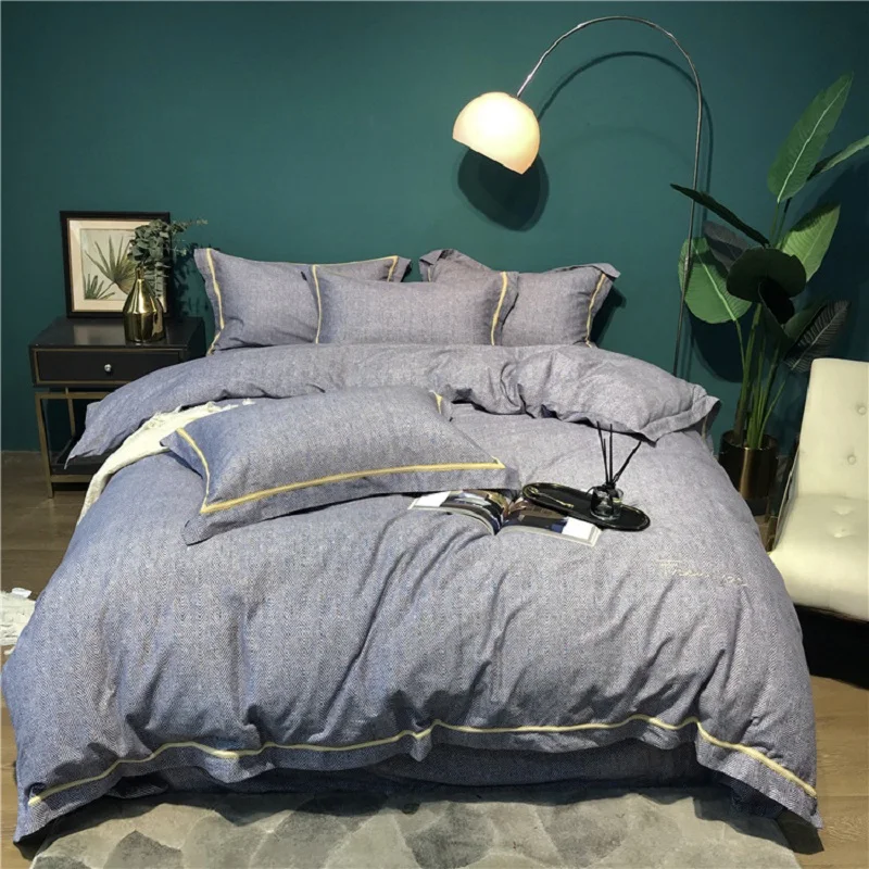 

Nordic style brushed cotton 4pcs Bedding Set Light luxury simple 60 long-staple cotton spring autumn winter Duvet Cover 1.5m Bed