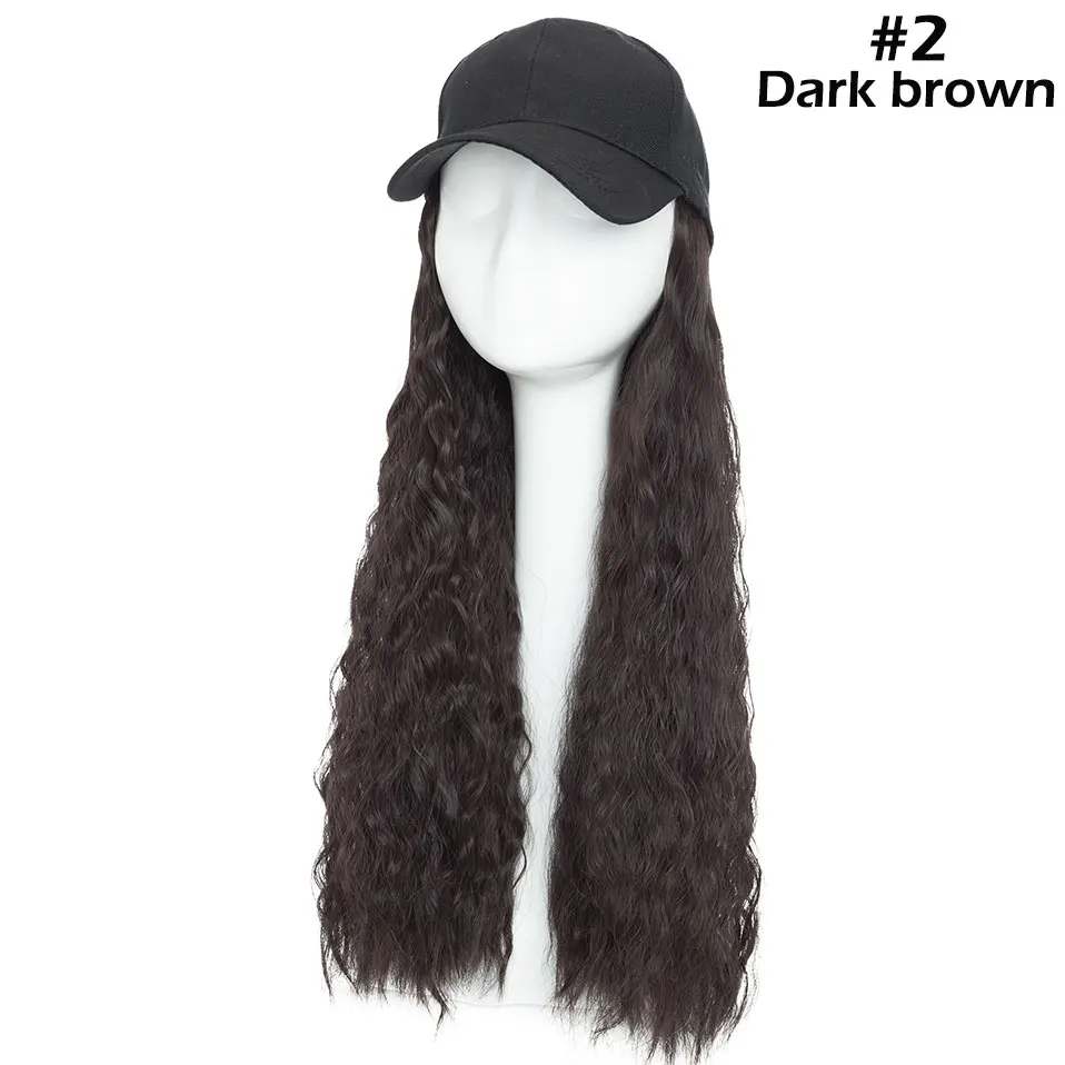 dark brown SNOILITE 18inch Long Wavy hair extension with black cap Synthetic extension hair for Girls Party new style intergrate cap hair - Цвет: dark brown