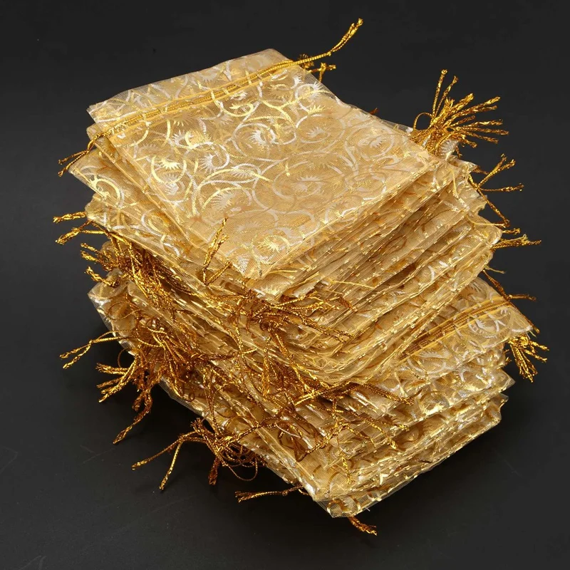 100pcs Champagne Eyelash Organza Drawstring Pouches Jewelry Party Wedding Favor Gift Bags 3.5&quotx4.3&quot | Дом и сад