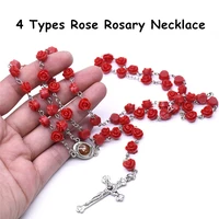 new 4 type rosary necklace colorful rose shaped bead fashion jewellery party fine catholic accessories fashion gift for unisex