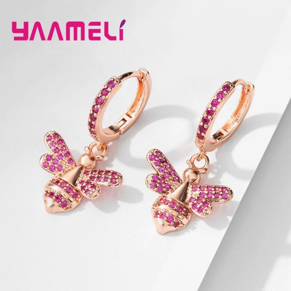 Серьги для женщин отличные длинные висячие серьги с фианитом розовое золото