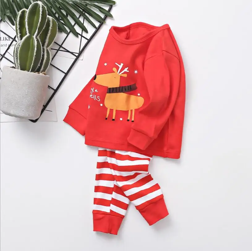 Kids Boy Girl Christmas Cotton Pajamas Print Santa Claus Elk Shirt+Pants 2pcs Set Homewear Costume For Child Party |