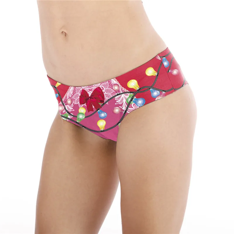 Пикантные Рождественские огни цифровая печать рождественские трусики танга для