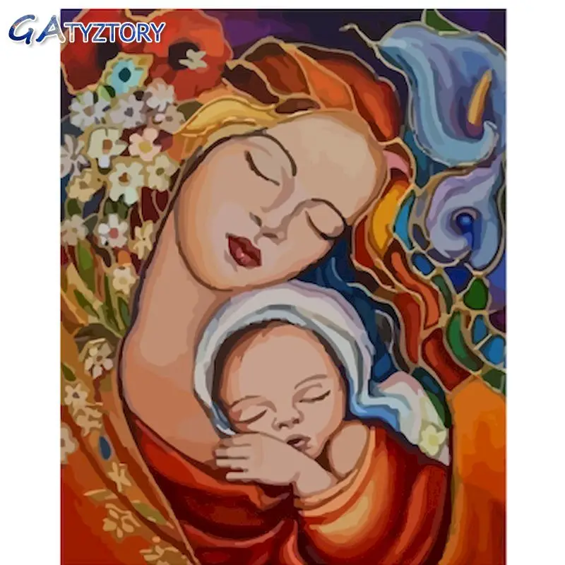 

GATYZTORY DIY Painting By Numbers Mother and child paint by numbers for children picture frames wall photo frame acrylic paint 4