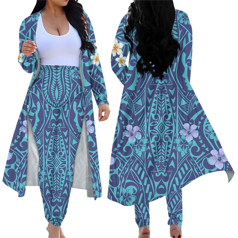 

Осенний женский кардиган с длинным рукавом Doginthehole и облегающие длинные брюки, женская повседневная одежда в полинезийском стиле из 2 предме...