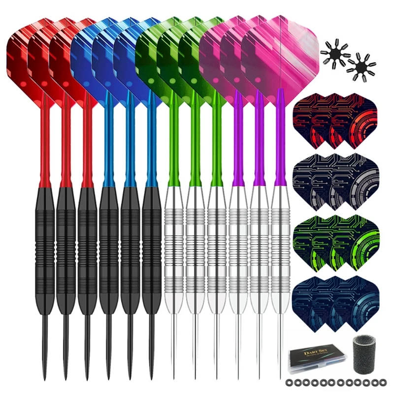

U1JC 12Pcs/Pack Steel Tip Darts 23 Grams Premium Darts Set with Aluminum Shafts Standard Flights, Iron Barrel, Pet Flight Kit