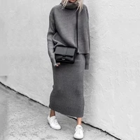 knitted two piece set women pullovers turtleneck loose sweaterlong skirts outfits for woman 2020 office lady suits set