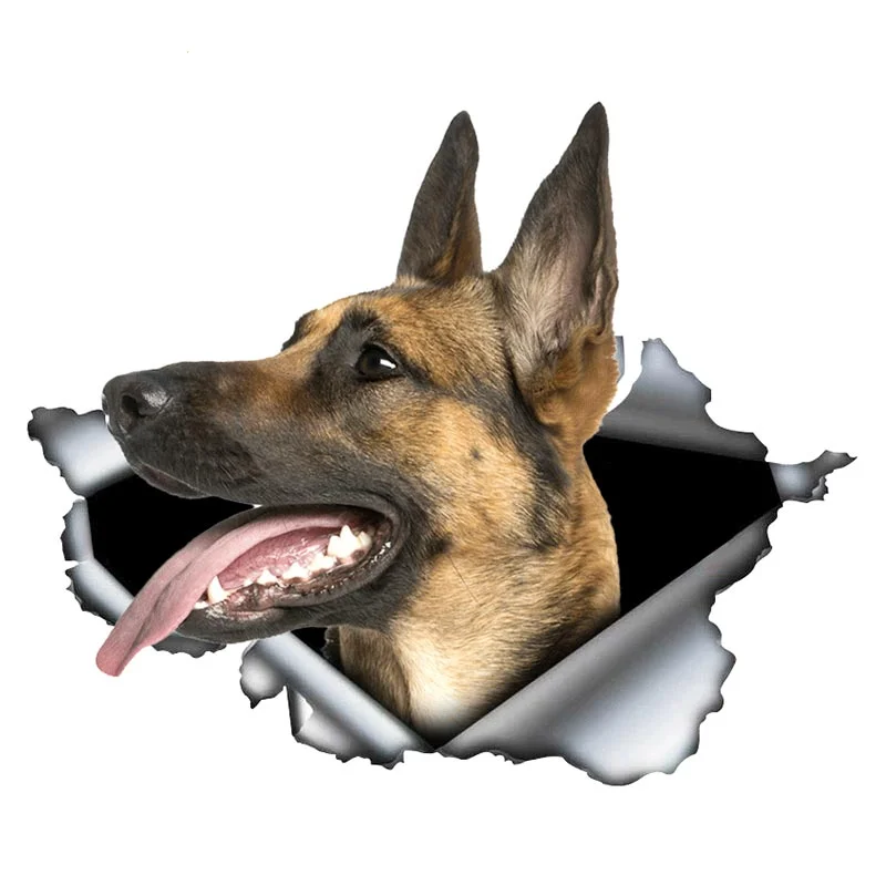 

Creative Animal Belgian Malinois Car Sticker Torn Metal Decal Reflective Stickers Waterproof Shepherd Pet Dog 3D Decals 13cm