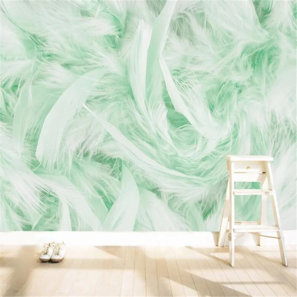 

milofi custom wallpaper mural 3D stereo green feather bedroom living room background wallpaper mural
