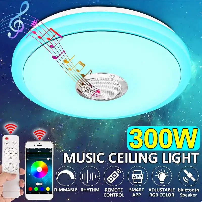 

Светильник потолочный светодиодный RGB, 300 Вт, 33 см, bluetooth, с пультом дистанционного управления