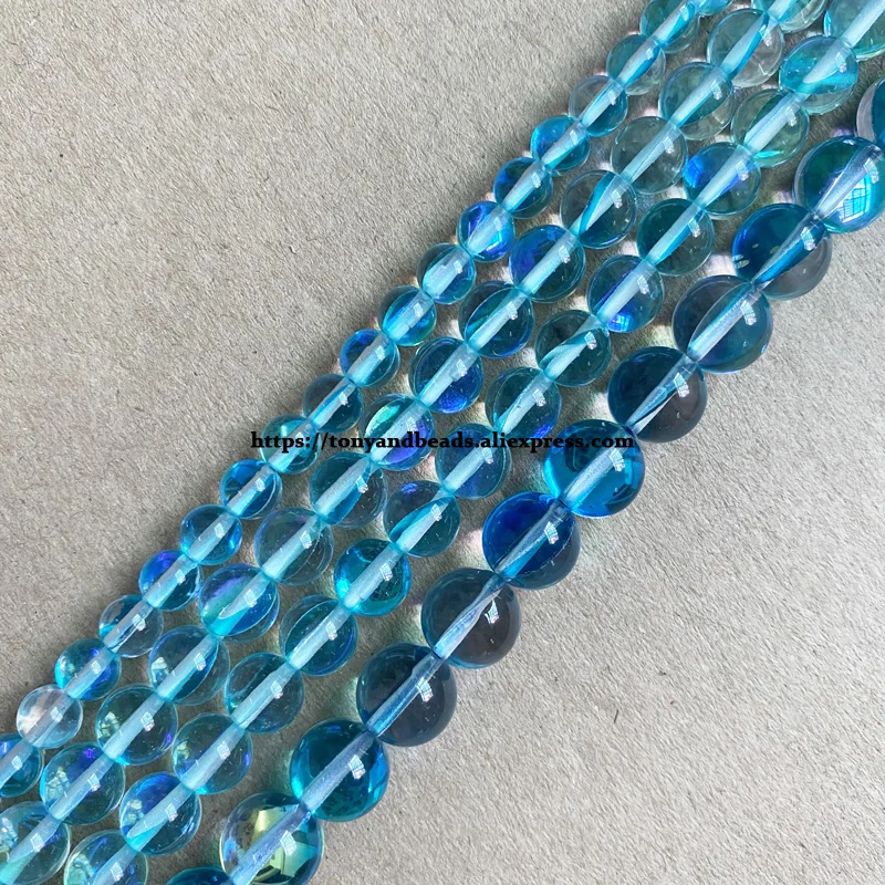 

Smooth K9 Light Blue Austria Crystal Synthetic Moonstone Round Loose Beads 15" Strand 6 8 10MM Pick Size For Jewelry Making DIY