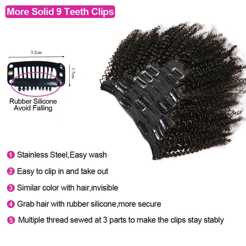 Kinky Curly Clip in Hair Extension Maxine 3C 4A Afro Kinky Curly Clip in Human Hair Extensions Women 120 г/компл. клипсы на всю голову