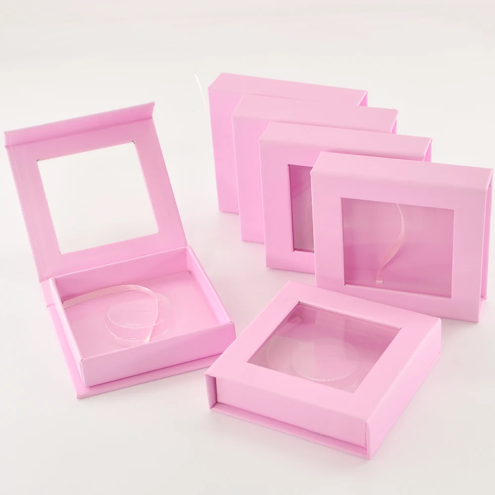 

Wholesale square eyelash packaging box custom eyelash packaging plain pink 25mm mink eyelashes makeup case with tray bulk vendor