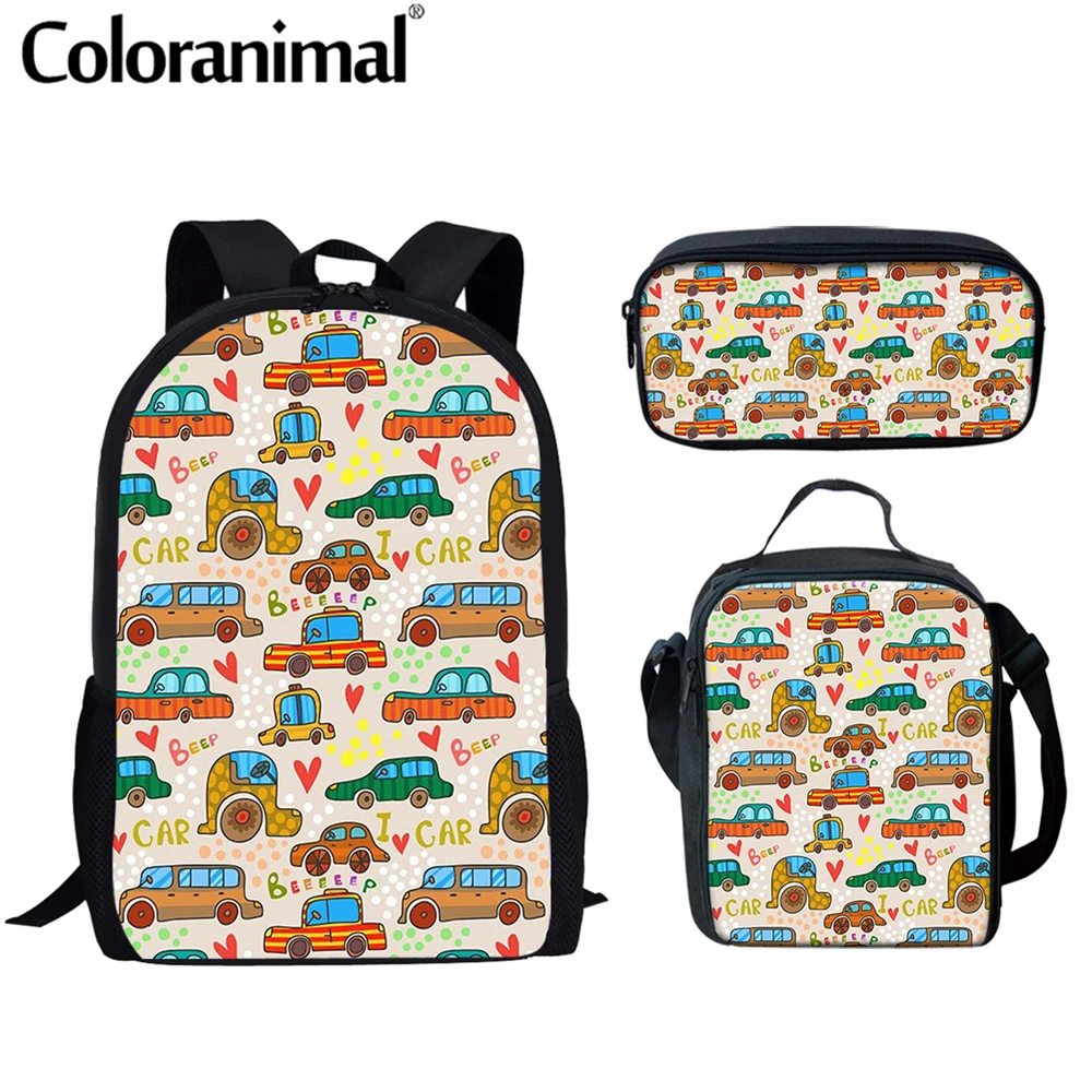 Милый школьный рюкзак Coloranimal с мультипликационным рисунком машинки для