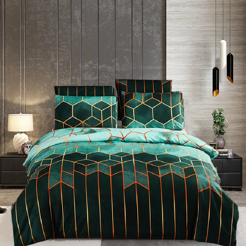 

Nordic Geometric Gilt Duvet Cover Set 240x220 King Size Bedding Sets Double Queen Plaid Quilt Covers Pillowcase (No Bed Sheet)