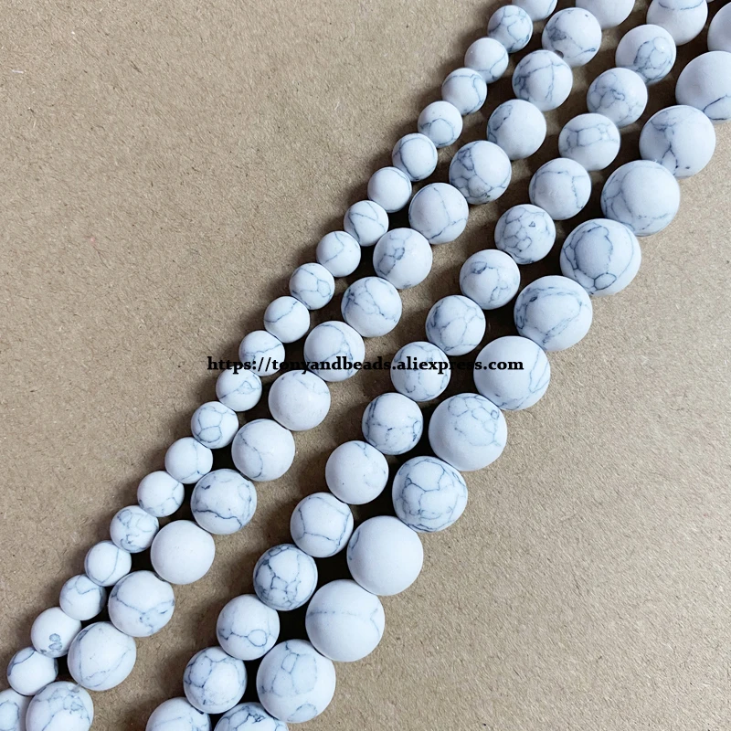 Natural Stone Matte Chinese White Howlite Round Loose Beads 15" Strand 4 6 8 10 12MM Pick Size For Jewelry Making DIY