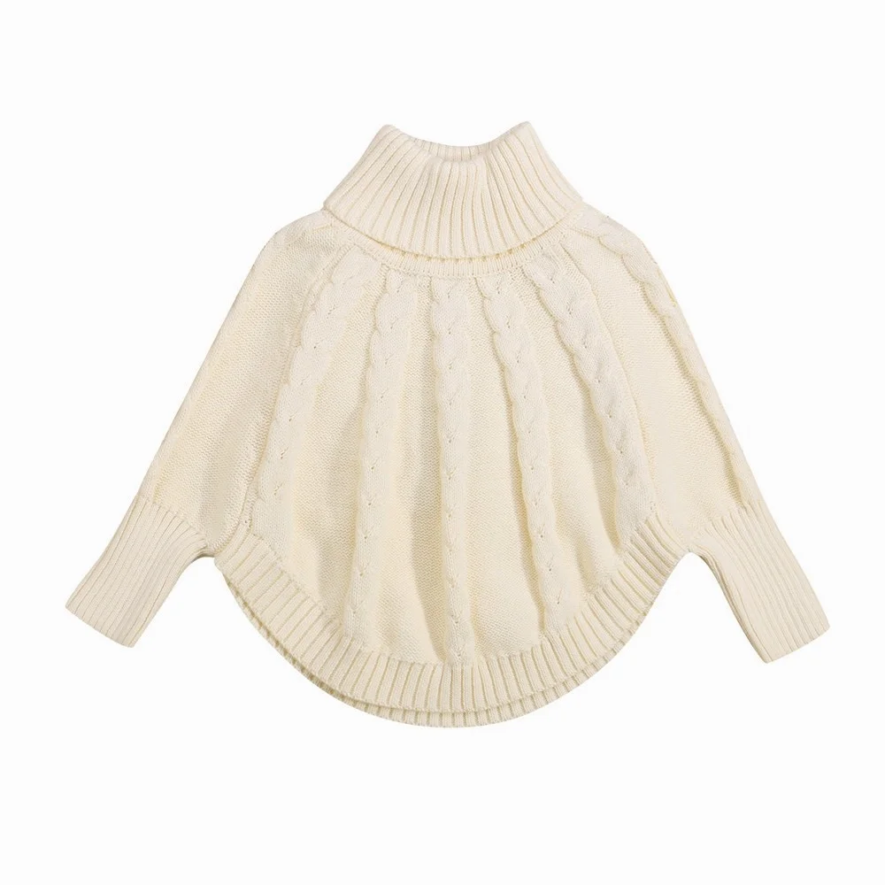 

Повседневный Однотонный свитер для девочек 1-6 лет, бежевая водолазка с рукавами «летучая мышь» на осень и зиму