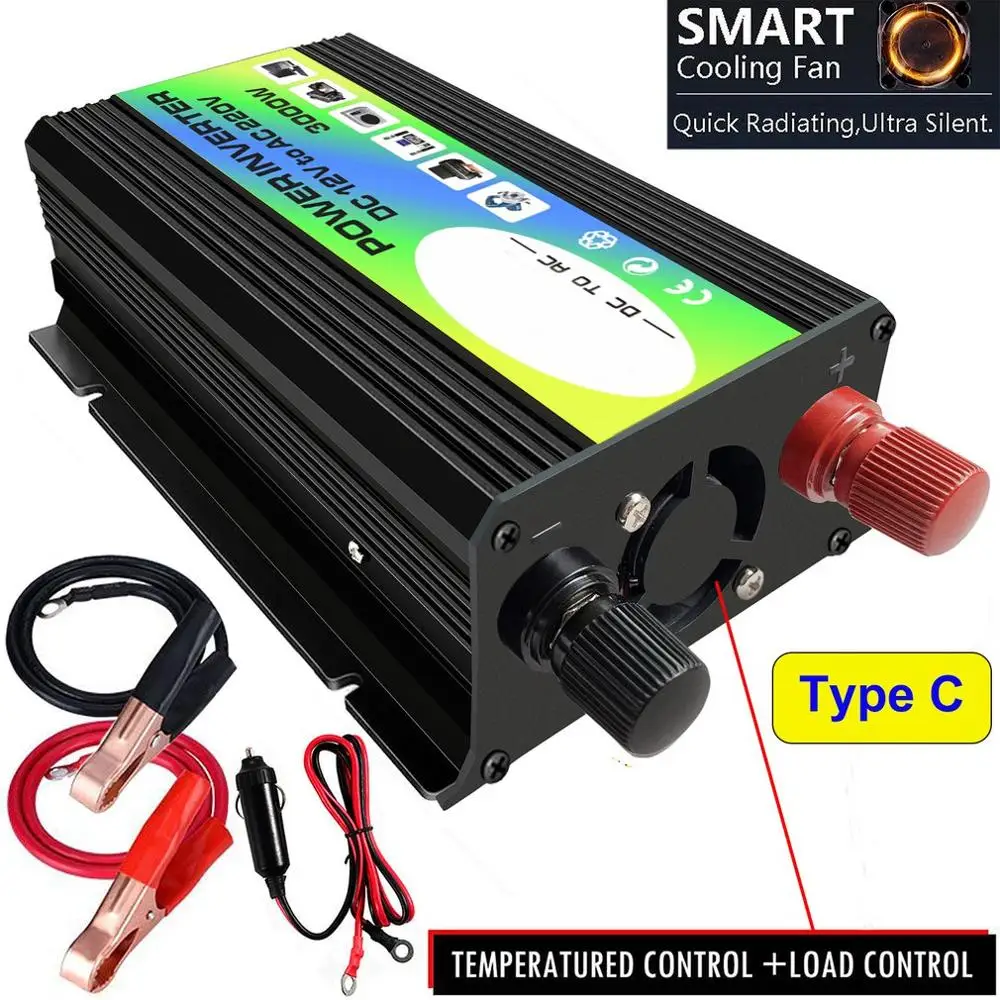 

Peak 3000W 12V 220V LED Ac Car Power Inverter Converter Charger Adapter inversor Dual USB Transformer Modified Sine Wave