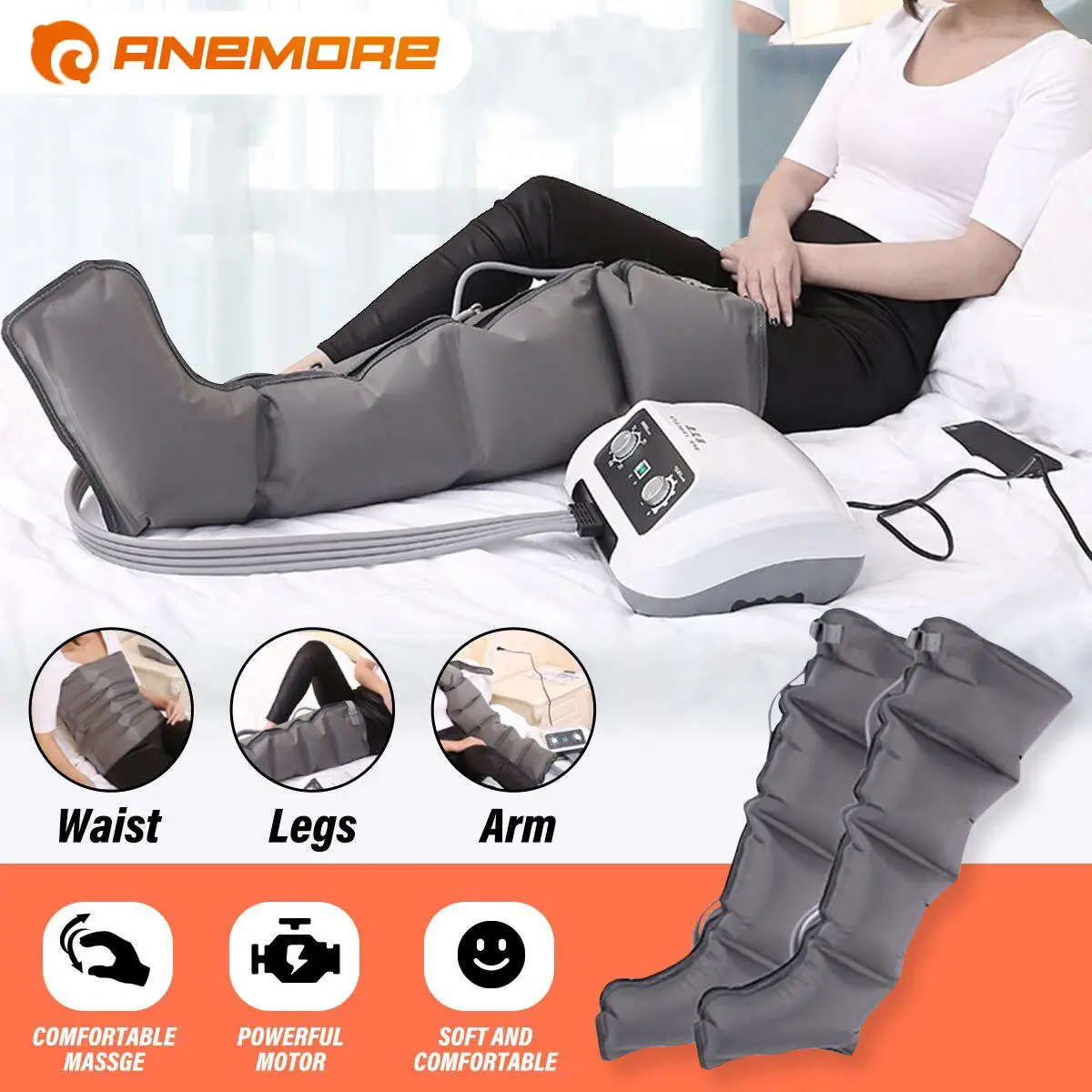 

ANEMORE 8 Air Chambers Compression Massager Vibration Infrared Therapy Multifuction Leg Arm Waist Pneumatic Wrap Pain Relief