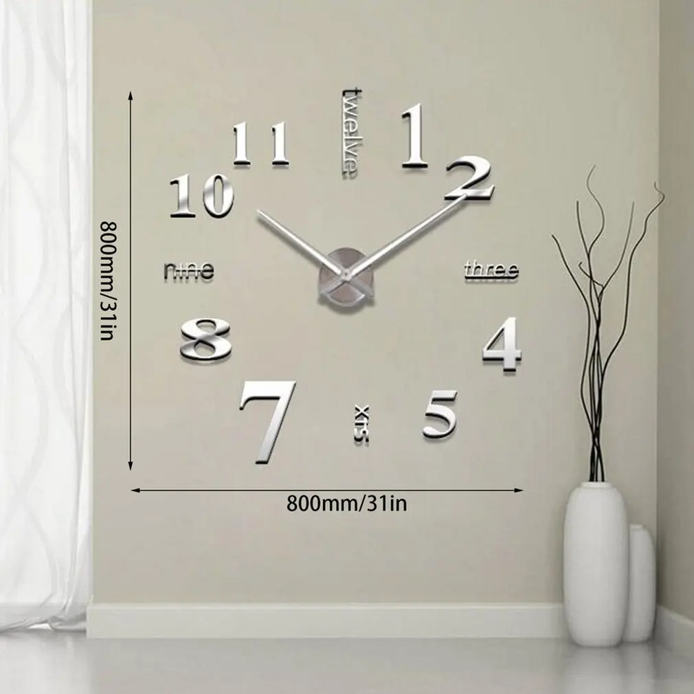 

Digital Acrylic Mirror Wall Clock Living Room Bedroom Wall Mirror Sticker Decoration 3D Diy Mute Wall Sticker Wall Clock