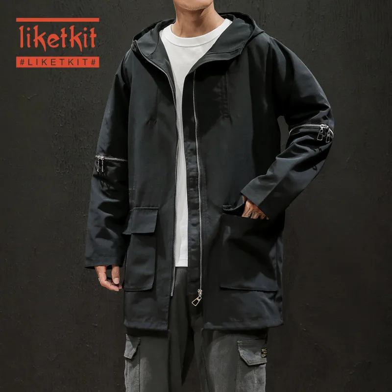 Liketkit мужские осенние тренчи с капюшоном 2019 однотонные свободные толстые куртки