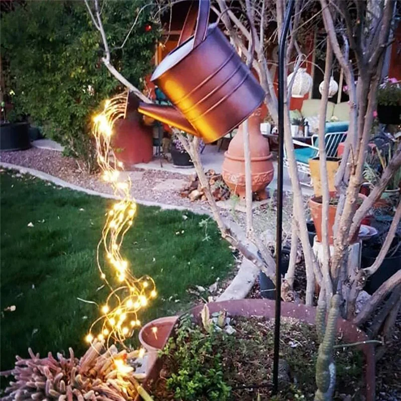 

LED Kettle Solar Light Wrought Iron Watering Can Fairy String Lamp Waterproof Yard Art Ornament Garden Decoration Park Lighting