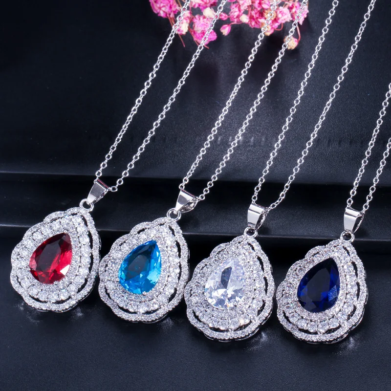 Серьги и ожерелье в виде ослепительной груши|3 piece jewelry sets|earrings and necklacefashion set |