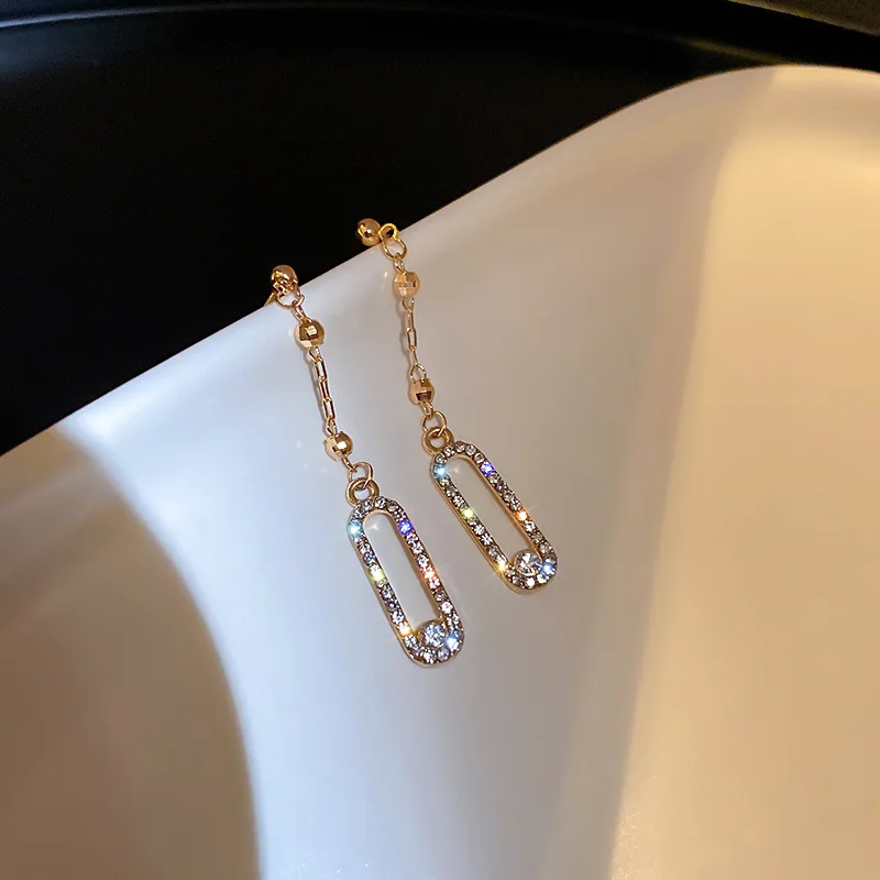 

Classic Female White Crystal Drop Earrings Charm Gold Color Wedding Earrings Cute Hollow Square Dangle Earrings For Women
