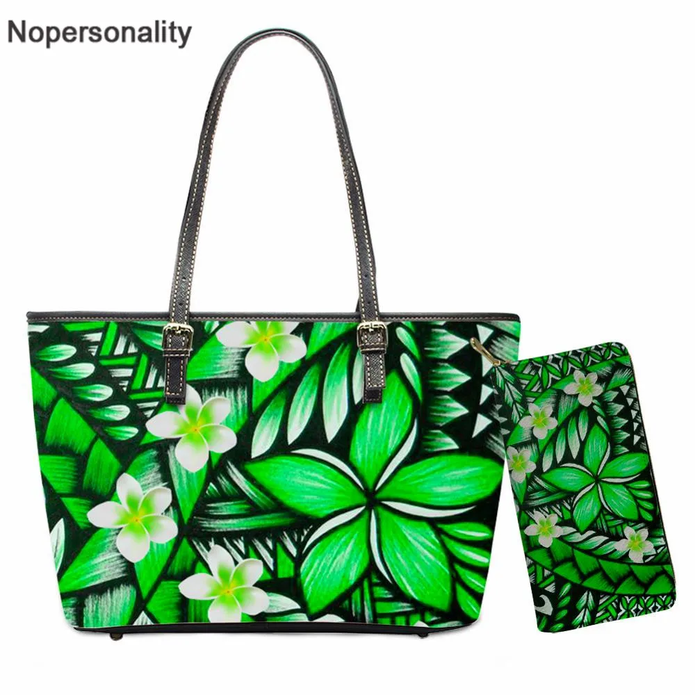 

Nopersonality Stylish Leather Totes Ethnic Tribe Plumeria Polynesian Print Women 2pcs/set Handbag Purse Ladies Gift Shoulder Bag