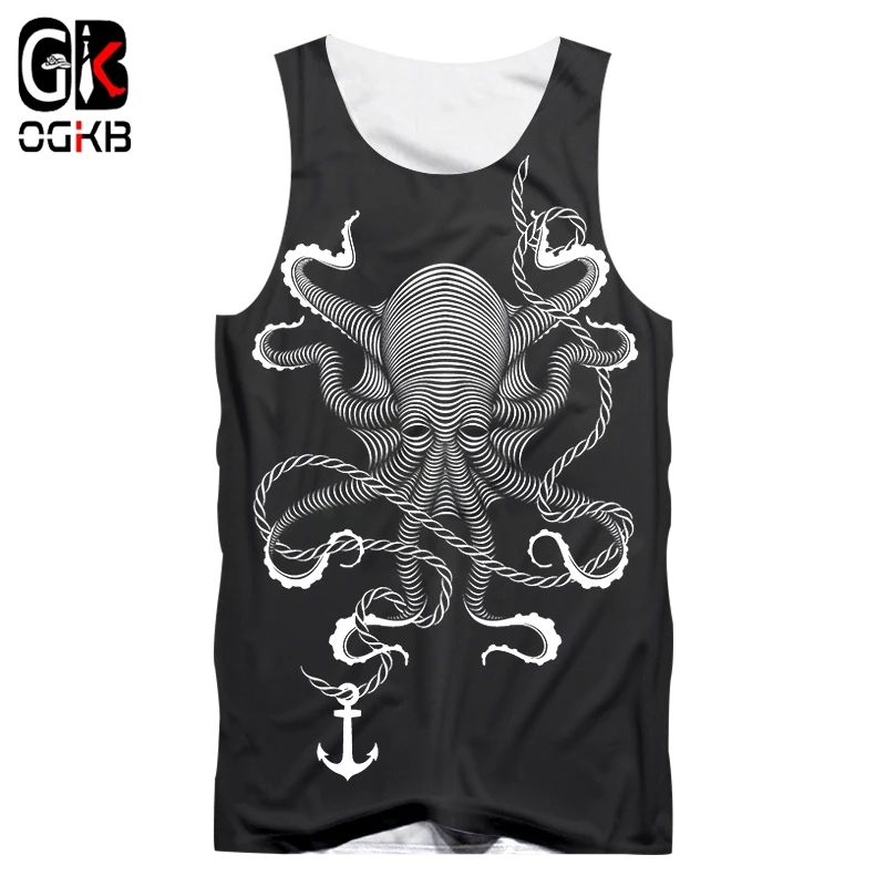 

OGKB Man Tank Top Hot Gyms 3D Sleeveless Shirt Printed Fishing Octopus Hip Hop Big Size Garment Unisex Summer Vest Wholesale