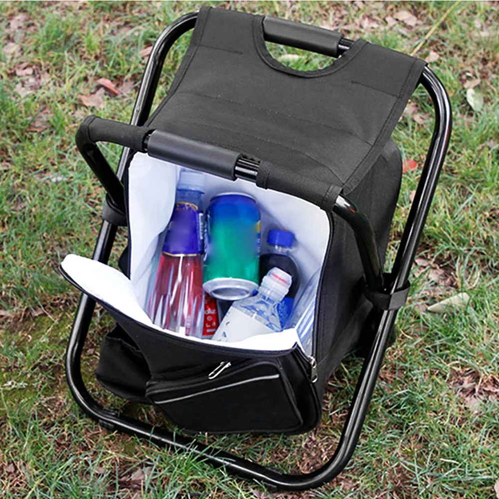 outdoor folding stool portable backpack chair stool with insulated cooler bag for camping fishing hiking beach free global shipping