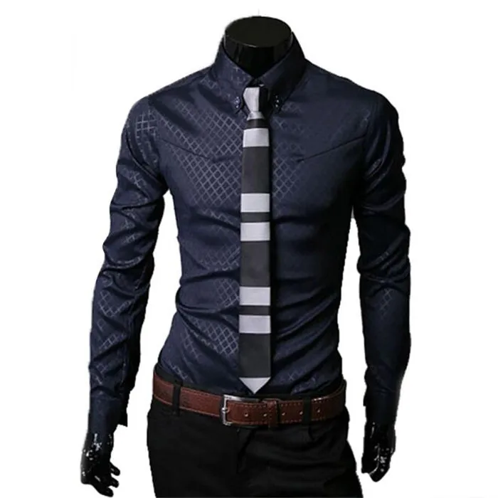 

1Pcs Long Sleeve Button Mens New Slim Fit Tops Lattice Fashion Cotton Casual Man Male Dress Shirts Long Sleeve Shirts Button Top