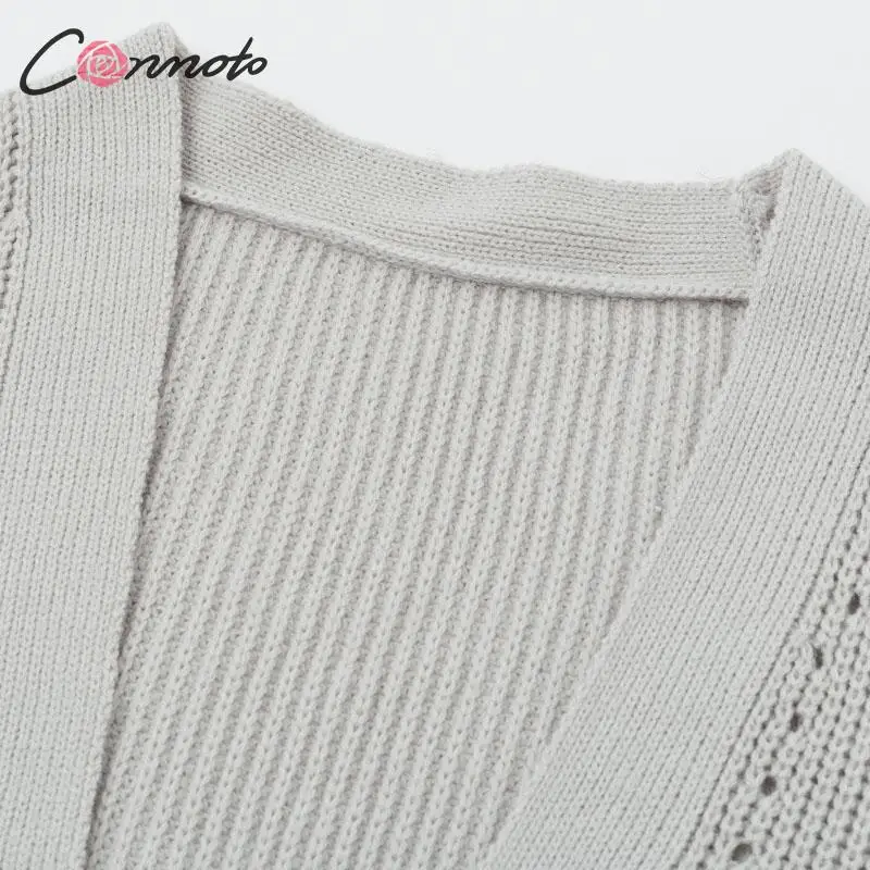 Conmoto, однотонный, элегантный, длинный женский кардиган, серый, женский, вязаный кардиган с карманом, Повседневный, осень, зимний Кардиган