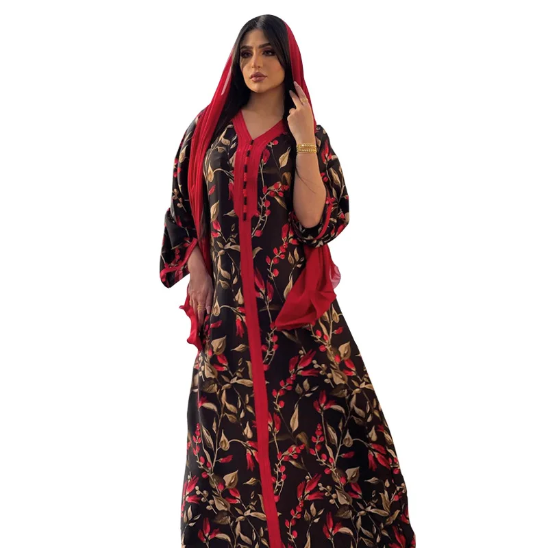 

2021 Summer New Style Middle East Dubai Turkey Saudi Arabia Kaftan Robe Fashion Malay Abaya Print Long Dress Muslim Ladies Robe