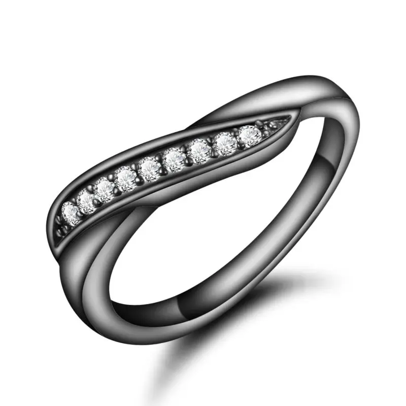 Новое простое Золотое черное кольцо циркониевое с кристаллами и стразами