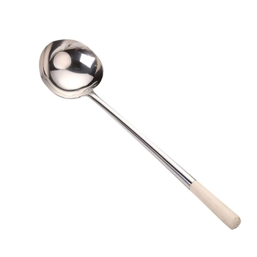 

Stainless Steel Cooking Shovel With Wooden Handle Portable Household Spoon Cook's Frying Spoon Stir Fry Spoon