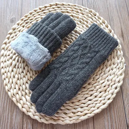 B32 Dark gray Высококачественные осенние зимние женские вязаные перчатки, перчатки с сенсорным экраном, бархатные толстые теплые шерстяные кашемировые однотонные перчатки, Женские варежки - Цвет: B32 Dark gray