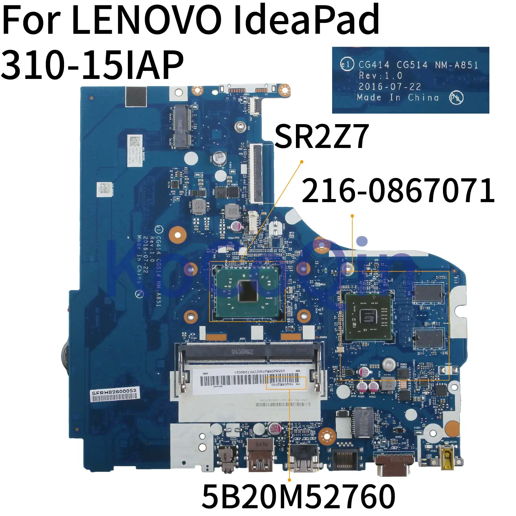 KoCoQin материнская плата для ноутбука LENOVO IdeaPad 310-15IAP N3350 материнская плата CG414 CG514 NM-A851 5B20M52760 SR2Z7 216-0867071