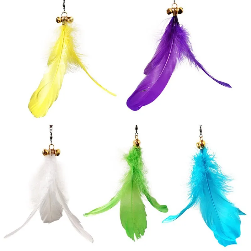 

Pet Cat Teasing Toys Funny Cat Stick Soft Big Scoop Feather Bell Replacement Head Kitten Teasing Toys 5 Color to Choose